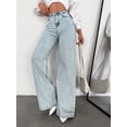 thumbnail image 4 of Vaqueros de pierna ancha for mujer, pantalones vaqueros holgados de cintura alta con botones, pantalones vaqueros informales de otoño Y2K con bolsillos, 4 of 5