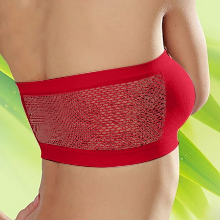 GZWYHT Bandeau Bra Clearance Bras for Women Women s Fashion Casual Solid Color Hollow Out Breathable Bra Underwear Tshirt Bras Strapless Bra Push Up Bra Red One Size