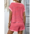 thumbnail image 4 of Women'S Summer 2 Piece Sets Striped Short Sleeve T Shirts and Shorts Loungewear Matching Set Deep Pink L, 4 of 9