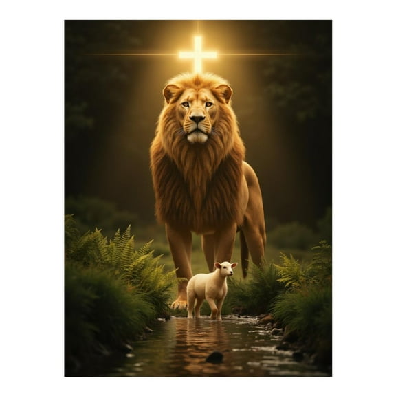 Diamond Art Kit for Adults, Lion And Lamb In Peaceful Stream Diamond Painting for Adults Beginners, DIY Diamond Art Painting Kits, 5D Diamond Painting Crafts for Home Decor 12x16 Frameless