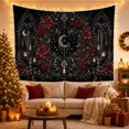 thumbnail image 3 of Symmetrical Wreath with Roses and Moons on Gothic Arch Background, Mystical Gothic for Dark Art Fans, Dark Holiday Wall Decor, Christmas Gift Tapestry Wall Hanging for Bedroom and Living Room, 3 of 7