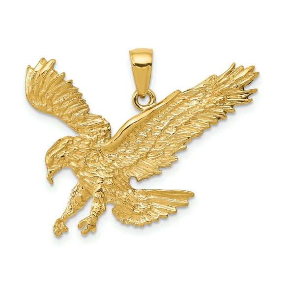 14K Yellow Gold Textured Eagle Landing Pendant