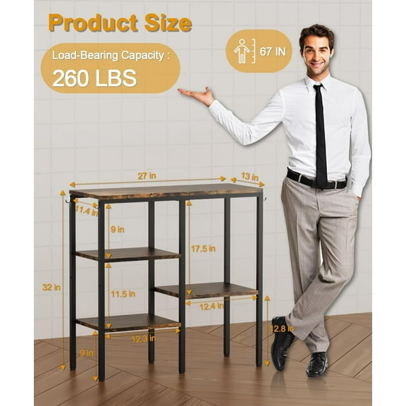 4-Tier Kitchen Microwave Oven Stand, Adjustable Coffee Bar Station for Small Appliance, Baker's Rack with 4 Hooks & 5 Storage Shelves, Utility Rack for Kitchen, Living Room, Office, Black