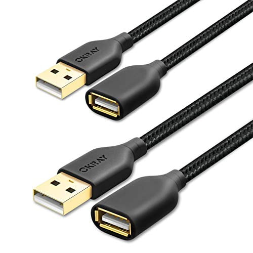 USB Extension Cable, OKRAY 2Pack 6FT Type A Male to A Female Nylon Braided USB 2.0 Extension Cord Data Transfer Extender Cable with Gold-Plated Connector for USB Flash Drive/Hard Drive (Blac