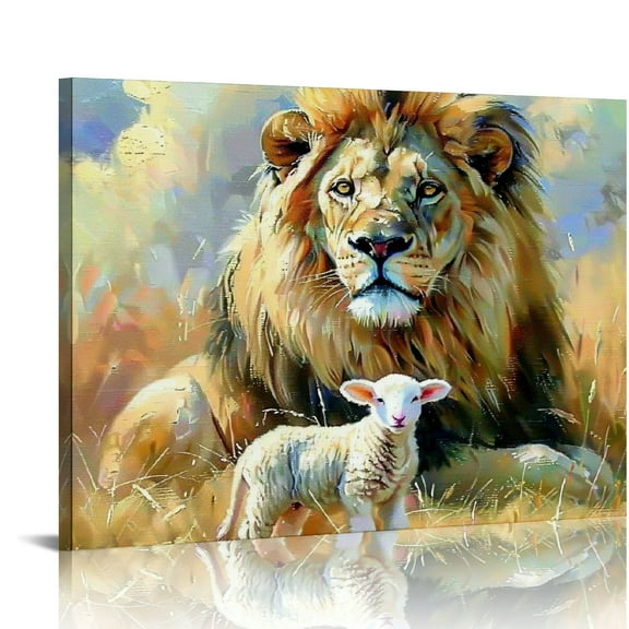 BCIIG Lion Wall Wall Decoration Judah Lion Canvas Print Lamb Rustic Animal Picture Painting Living Room Bedroom Home Decoration Art 20x16in