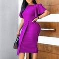 thumbnail image 2 of ZhuoLiL Plus Size Dresses for Curvy Women Purple Dresses Women Fashion Color Round Neck Temperament Commuting To Work Dress, 2 of 7