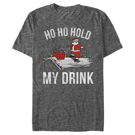 Men's Lost Gods Hold My Drink Skater Santa Graphic Tee Charcoal Heather 2X Large