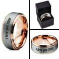 thumbnail image 4 of Tungsten I Love You 3000 Engraved Quote Band Ring 8mm Men Women Comfort Fit 18k Rose Gold Step Bevel Edge Brushed Polished, 4 of 4
