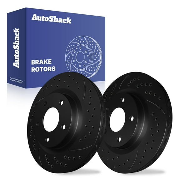 AutoShack Front Vented Drilled & Slotted E-Coated Brake Rotors Black Finish 2-PC Set Replacement for 2007-2017 Jeep Patriot 2007-2017 Jeep Compass 2008-2014 Dodge Avenger NightGuard 11.57" (294 mm)