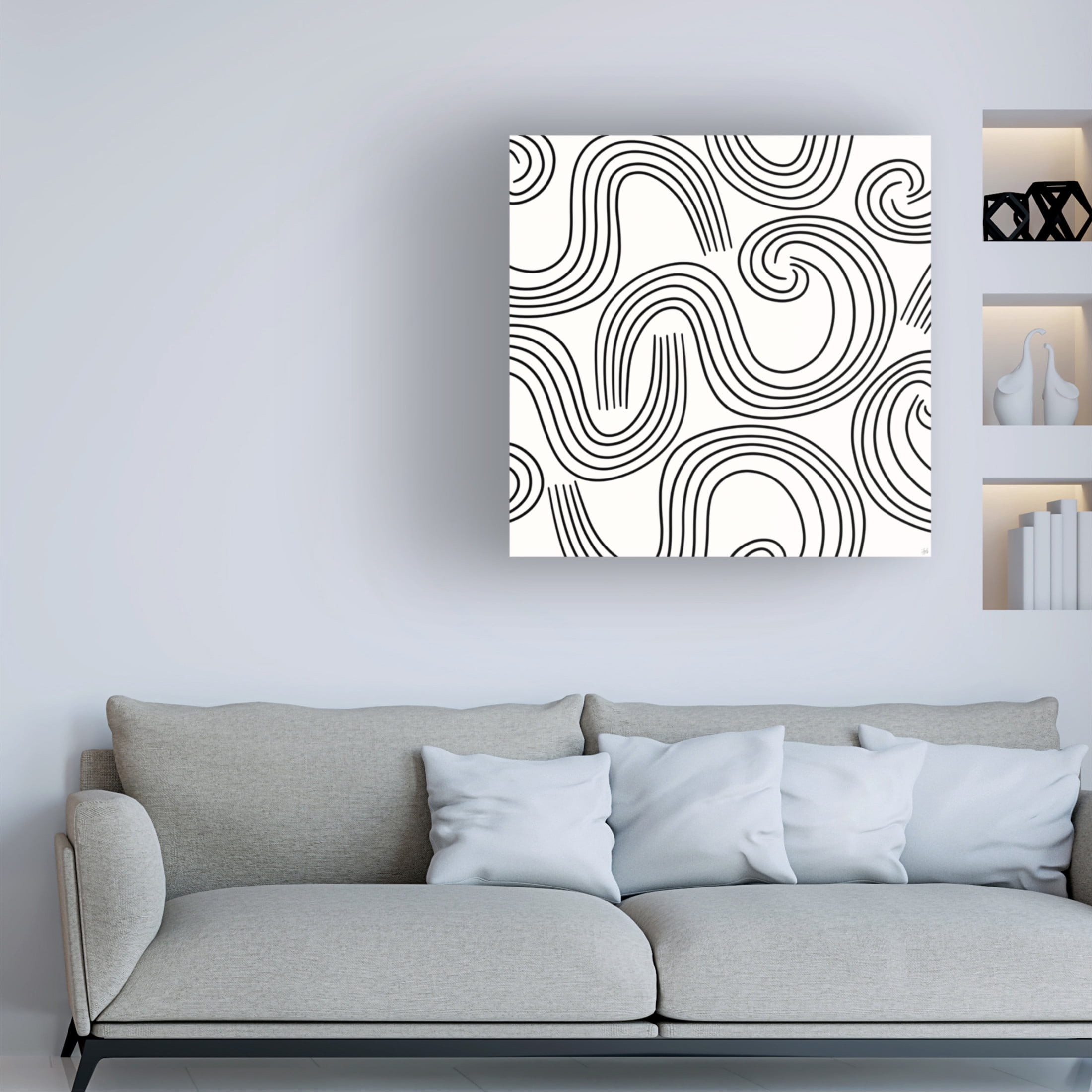 Canvas Wall Art - Line and Brush 'Swirl Cloud Repeat' Wall Art for Living Room, Bedroom, or Office Décor by Trademark Fine Art - 18 x 18 Inches