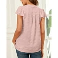 thumbnail image 4 of Jacquard Short Sleeve Blouse V Neck Ruffle Sleeved Casual Fitted Blouse Shirt for Women Lady Pink L, 4 of 6