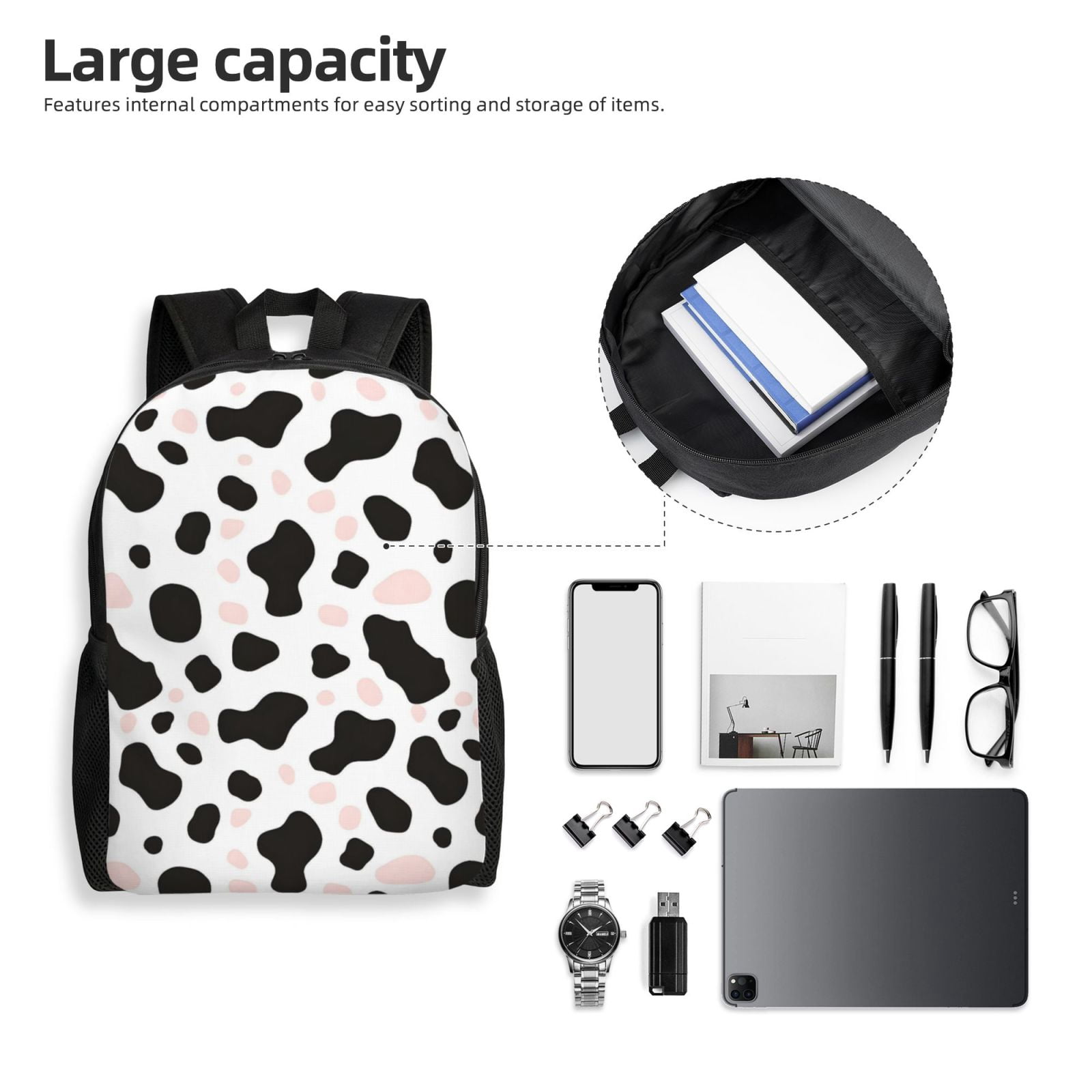 Single Side Full Backpack 16.1×11.8×4.5in Large Capacity Breathable Shoulder Belt Leisure Simple And Strong Bearing Capacity Simple Cow-Print Pattern1_3