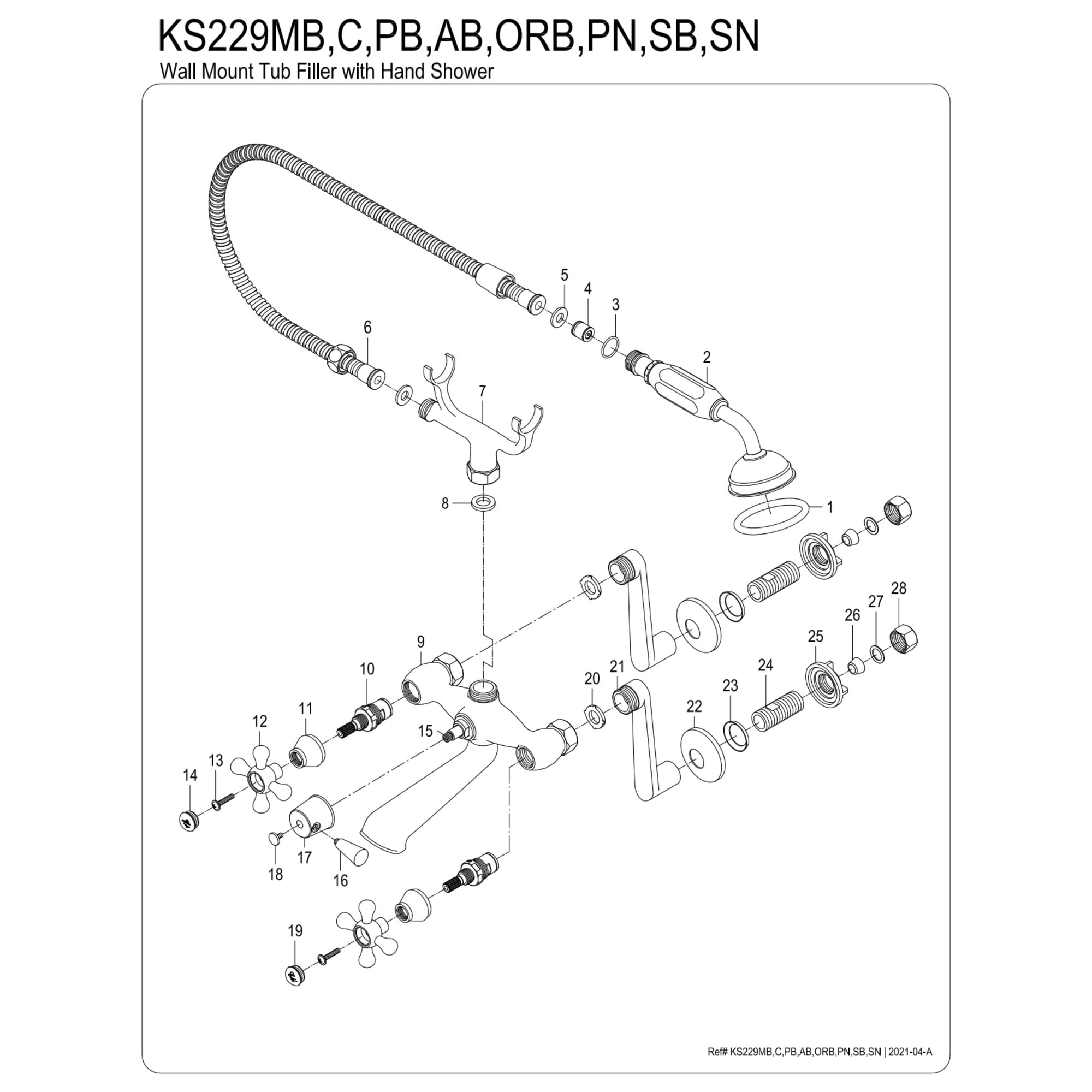 Kingston Brass KS229SB Kingston Wall Mount Clawfoot Tub Faucet with Hand Shower, Brushed Brass