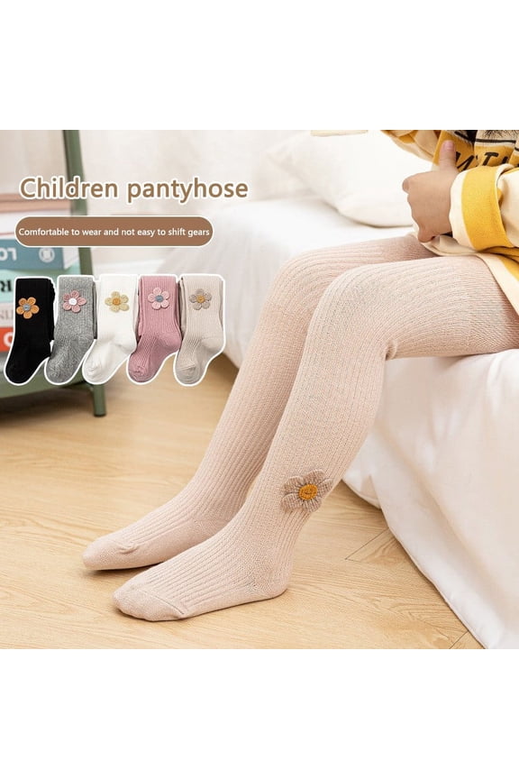 5 Pairs Baby Toddler Girls Tights Infant Kids Cable Knit Seamless Leggings Stockings Winter Warm Cotton Pantyhose with Flower Decor