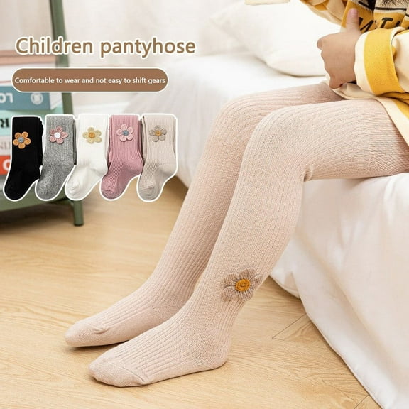 5 Pairs Baby Toddler Girls Tights Infant Kids Cable Knit Seamless Leggings Stockings Winter Warm Cotton Pantyhose with Flower Decor