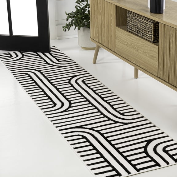 JONATHAN Y SCANDINAVIAN 2 x 8 Runner Rug, Anders Arch Stripe Two-Tone - Black/White, SCN107D-28