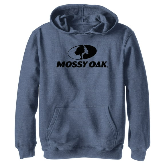 Boy's Mossy Oak Black Classic Logo  Pull Over Hoodie Navy Blue Heather Medium