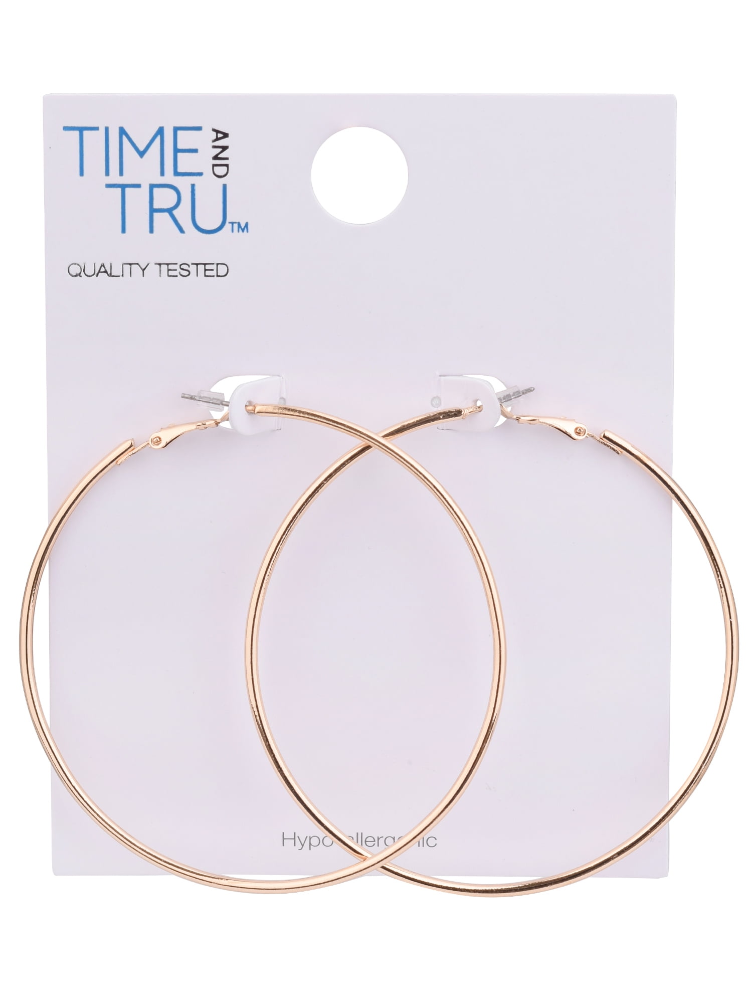 Time and Tru Adult Women's Gold Tone Clutchless Large Metal Hoop Earring