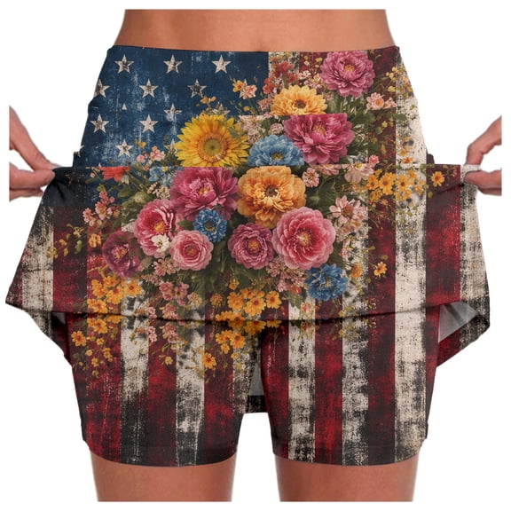 Women's Summer Skirts Casual Printed Tennis Skirt with Pockets Sport Yoga Shorts Activewear Summer Swing Gray 3XL