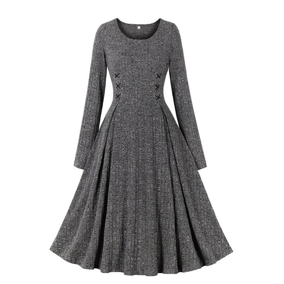 WJHWSX Fall Dresses for Women 2025,Womens Dresses,Dresses for Women,Long Sleeve,Crew Neck,Comfort Fit,Solid,S(US:4)