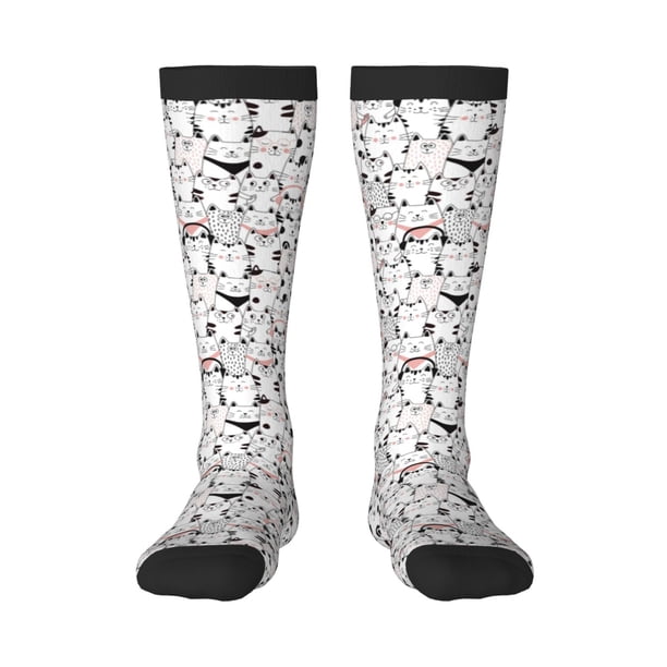 Fotbe Cute Cat Calcetas Divertidas Estampadas para Hombre y Mujer, Calcetas de Algodón hasta la Rodilla para Caminar, Correr, Enfermería y Embarazo