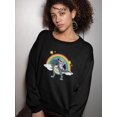 thumbnail image 2 of Unicorn Riding A T-rex Rainbow Sweatshirt Women -Image by Shutterstock, Female Small, 2 of 4