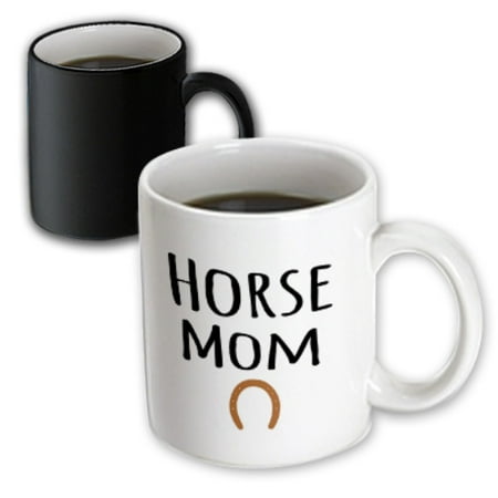 - 3dRose Horse Mom - for female equus owners and girl equine lovers - enthusiasts - brown horseshoe, Magic Transforming Mug, 11oz
