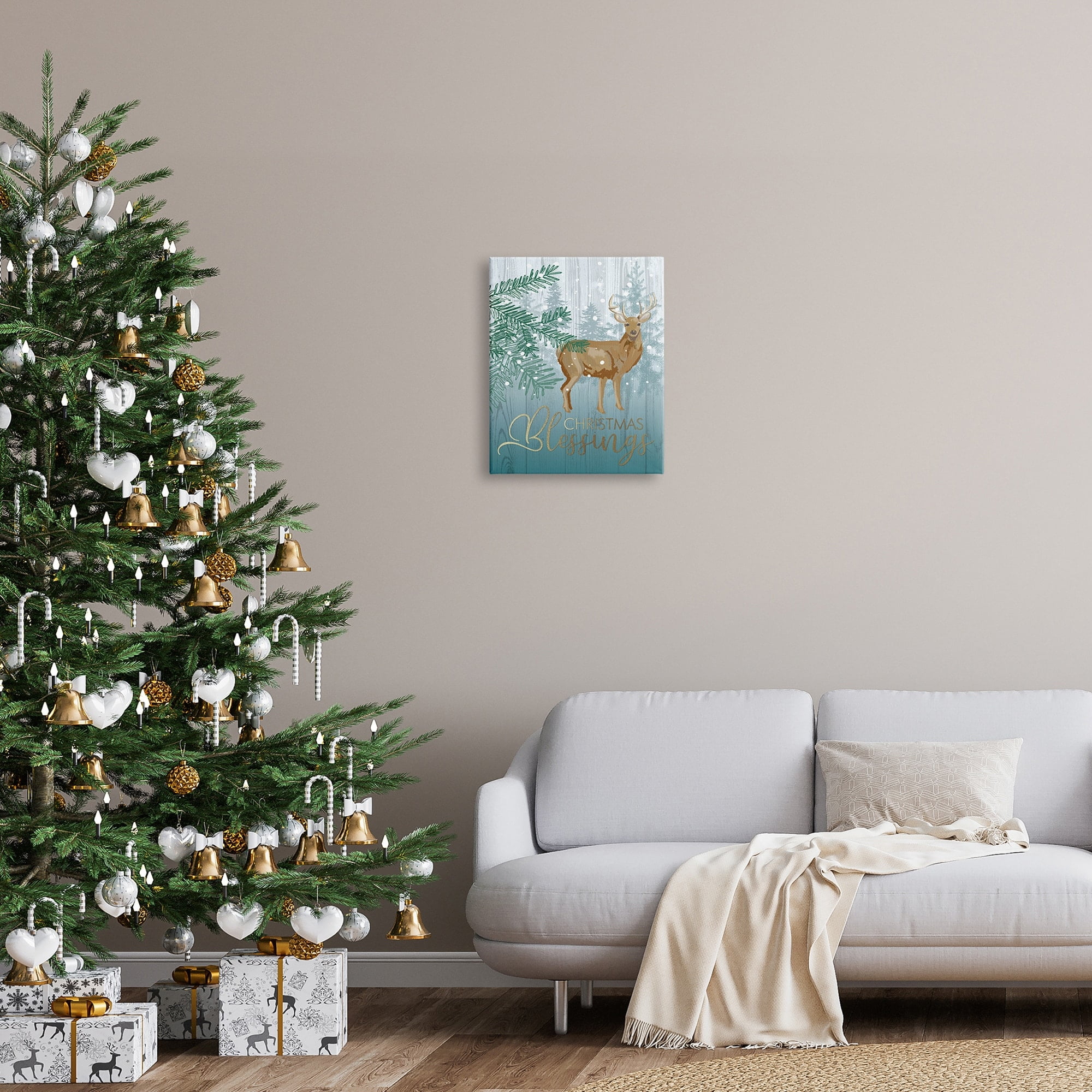 Christmas Blessings Deer & Fir Motif Glam Detail Animals & Insects Graphic Art Gallery-Wrapped Canvas Print Wall Art