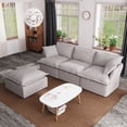thumbnail image 2 of Indecor Home Sectional Sofa 3 Seater with Ottoman Convertible Couch Linen Blend Sofa Set for Living Room Furniture Gray, 2 of 10