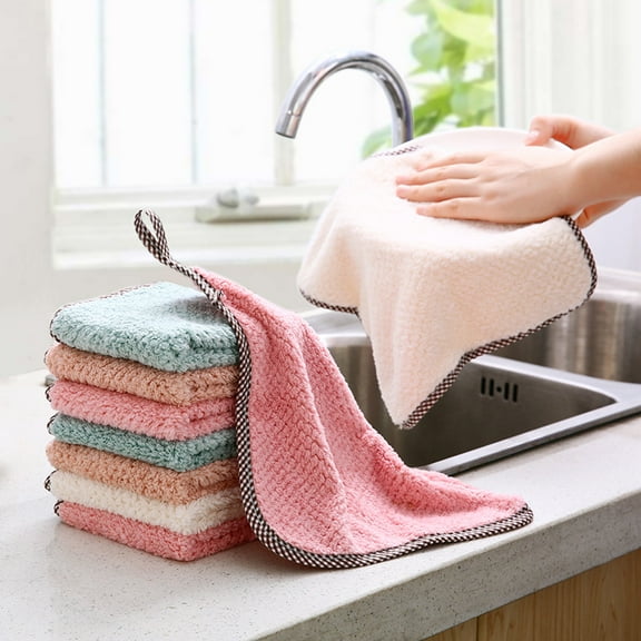 5pcs Hanging Kitchen Coral Fleece Hand Towel, 25 * 25cm/9.84 * 9.84inch Non Shedding and Absorbent Dishwashing Towel