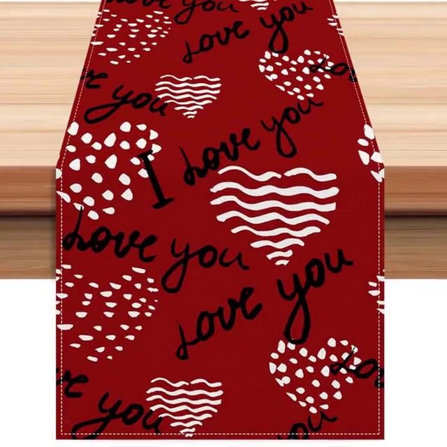 Sofa Vama Ropa de Cama Mantel de mesa con estampado de letras blancas y rojas para San Valentín 2025, ideal para fiestas y festivales. for Navideño