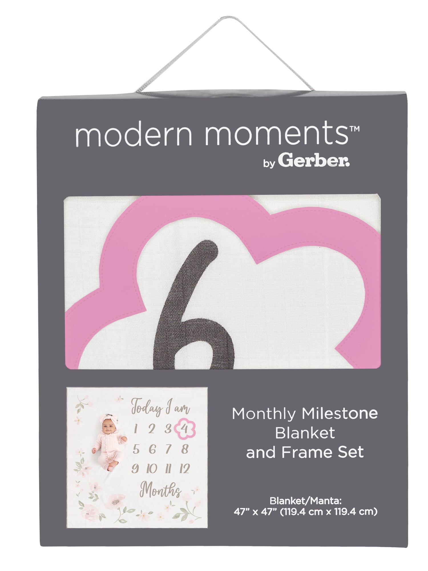 Modern Moments By Gerber Baby Girl Milestone Blanket & Frame Set, 2-Piece, Pink