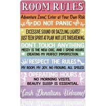 Funny Pink Teen Girl Bedroom Rules Wall Decor Sign, Aesthetic and Preppy Decorations for Bedroom Wall Art, Vintage Metal Tin Poster for Home Room Wall Decor Gift 8 x 12 Inch