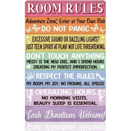 Funny Pink Teen Girl Bedroom Rules Wall Decor Sign Aesthetic and Preppy Decorations for DIY Bedroom Wall Art Vintage Metal Tin Poster for DIY Home Room Wall Decor Gift 8 x 12 Inch
