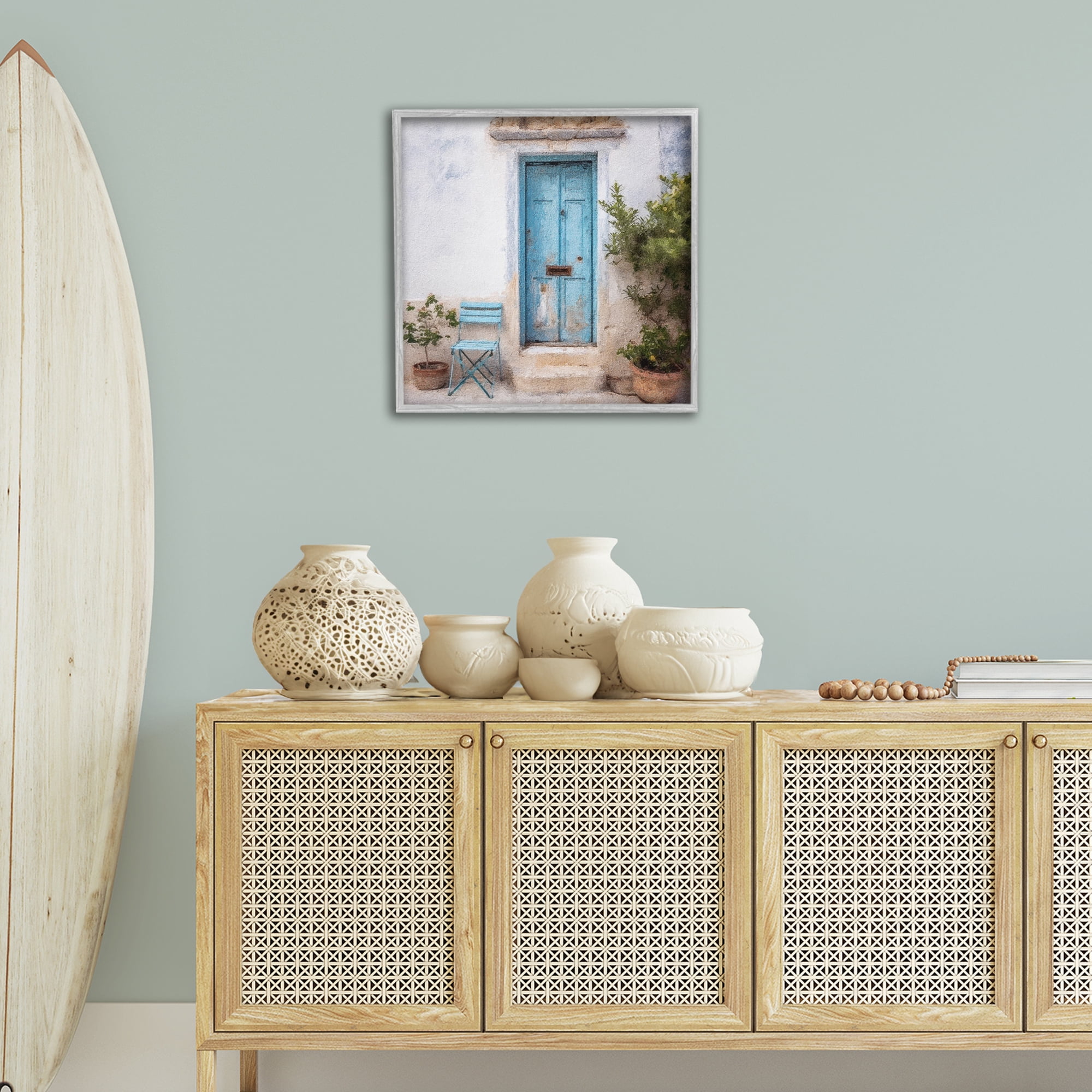 Stupell Industries Blue Town Doorway Town & City Painting Gray Framed Art Print Wall Art, 24 x 24