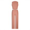 thumbnail image 4 of Women‘s Summer 2 Piece Outfits Lounge Sets Ribbed Knit Crop Top Wide Leg Pants with Pockets S-XXL, 4 of 8