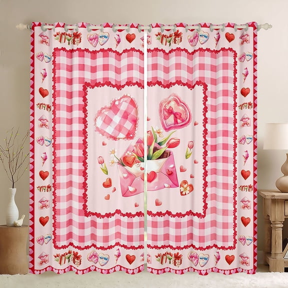 Manfei Pink Flower Tulip Curtains Pack of 2 (42x84 Each),Valentines Gifts Curtains Blackout,Cute Loves Print Bedroom Curtains For Girls Kids,Ultra Soft Home Decor