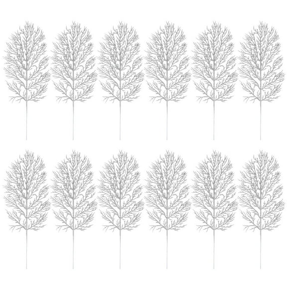 Miangastore 12Pcs Christmas Decoration Leaves Glitter Branches Silver Home Decoration 42x17x0.1in