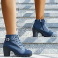 thumbnail image 4 of Bnwani Women Boots Ankle Winter Toe Mid-Heel Chunky 0 Boot Blue Size 4.5, 4 of 7
