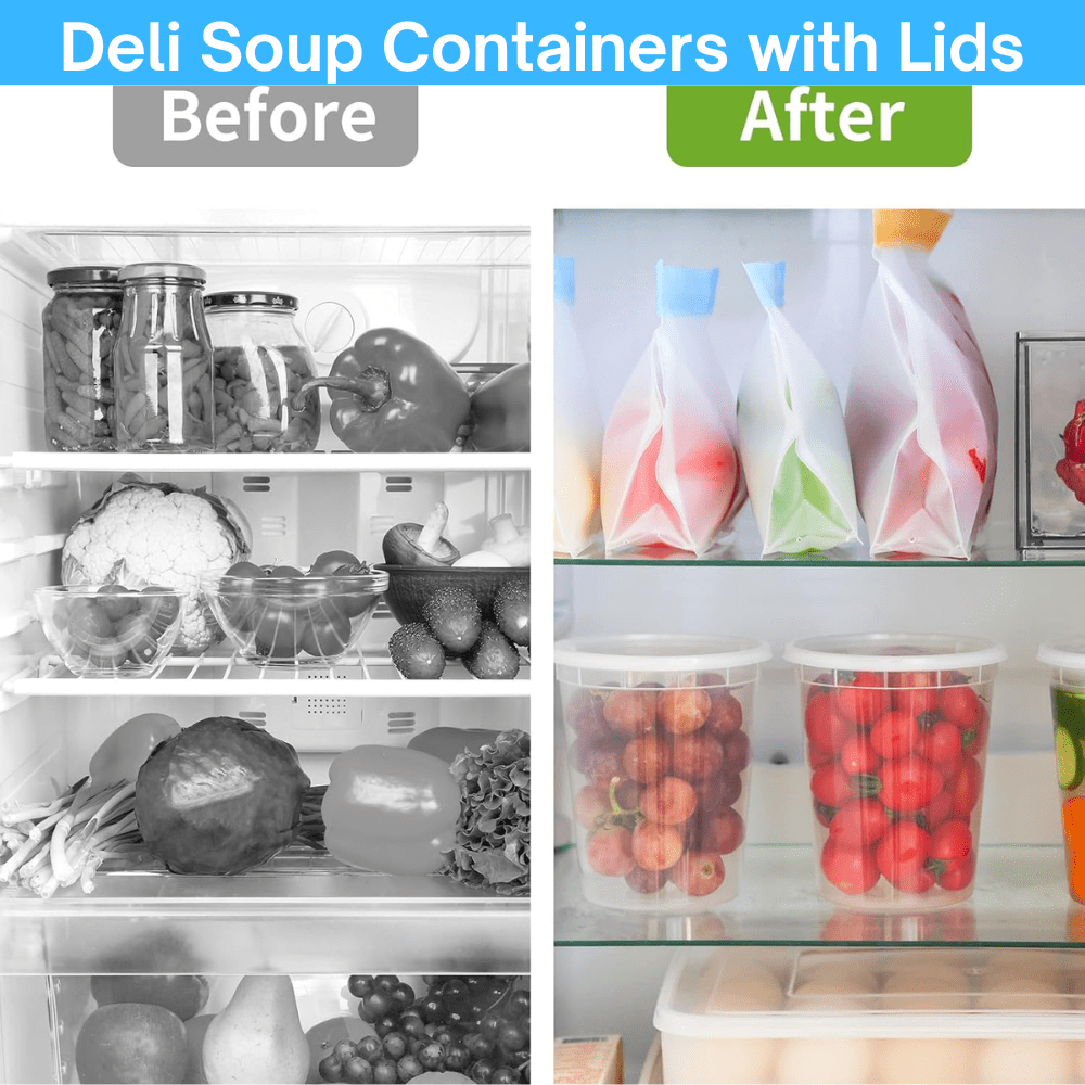 Plastic Deli Containers with Lids (32 oz, 48 Sets) Disposable Food Storage Containers With Airtight Lids, Ideal for Soups and Meal Prep