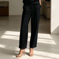 thumbnail image 4 of Morttic Women's Solid Color High Neck Halter Top & Pleated Wide Leg Pants Set – Sleeveless Business Casual & Everyday Outfit Black，S, 4 of 6