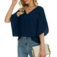 thumbnail image 7 of HAiming Summer Tops for Womens Dressy Trendy Split Ruffle 3/4 Sleeve V Neck Blouses Flowy Loose Casual Tunic Shirts, 7 of 7