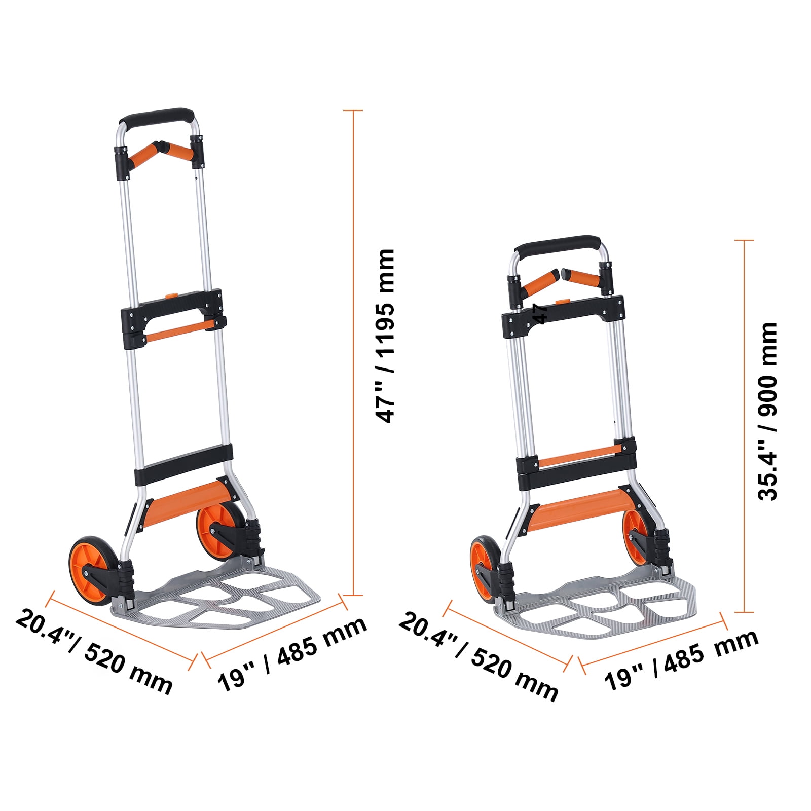 VEVOR Folding Hand Truck, 309 lbs Load Capacity, Aluminum Portable Cart, Convertible Hand Truck and Dolly with Telescoping Handle and PP+TPR Wheels, Ultra Lightweight Super Strong