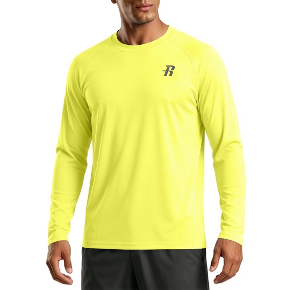 GrmtClth Crew Neck Raglan Long Sleeve Minimal Logo Outdoor Pullover Top, UV Protection Lightweight Fishing Hiking Daily Layering Blouses Yellow 4XL