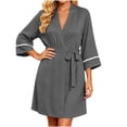 thumbnail image 5 of AnuYalue Bathrobe for Women Trendy V Neck Soft Nightgown 3/4 Sleeve Sleepwear Quick Dry Robes Home Wear, 5 of 8