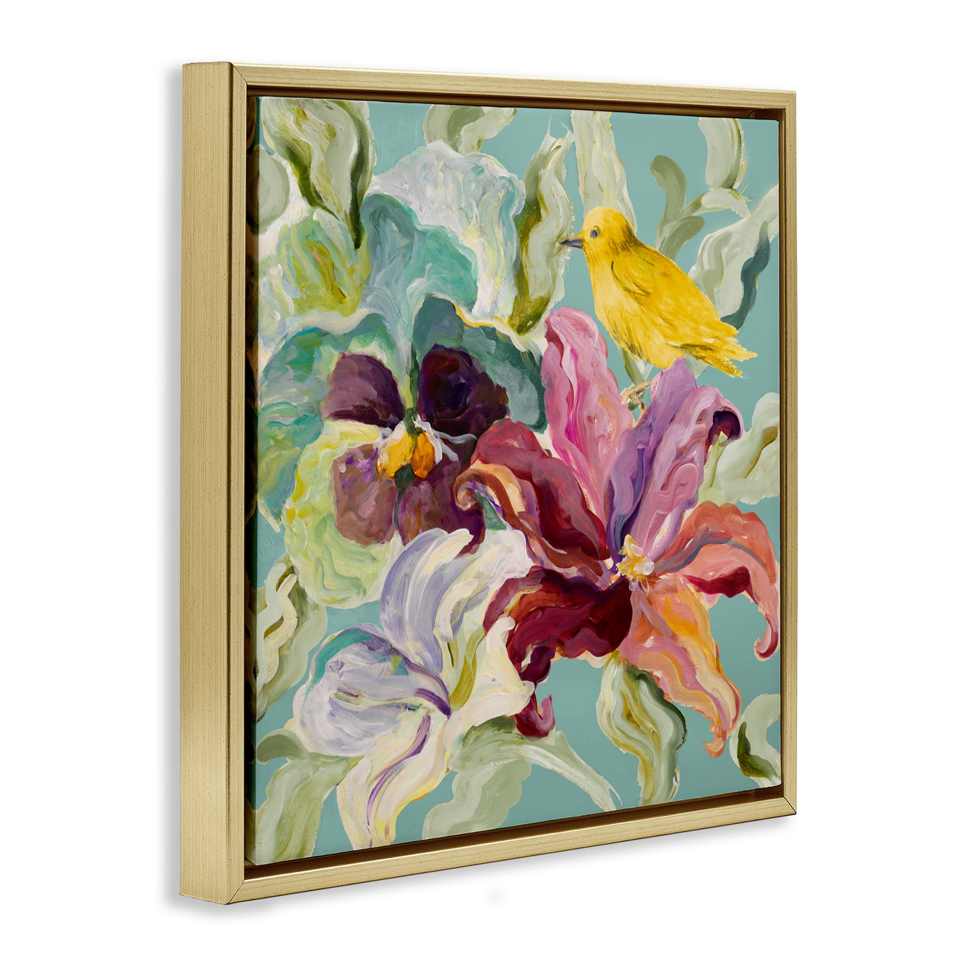 Stupell Industries Lyrical Garden Canary Gold Framed Floater Canvas Wall Art, design by Lanie Loreth