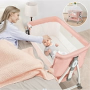 EONROACOO Folding Baby Bassinet Bedside Bassinet Travel Crib with Wheels, Pink