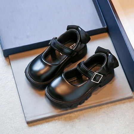 

nsendm Fashion All Seasons Children Casual Shoes Girls Thick Sole Non Slip Solid Color Buckle Back Shoes for Girls Dressy Black 10.5 Years