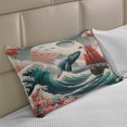 thumbnail image 2 of Ambesonne Nautical Knitted Quilt Pillowcover, Whale Sakura Spring Ocean, 30"x20", Teal Blush and Dark Coral, 2 of 2