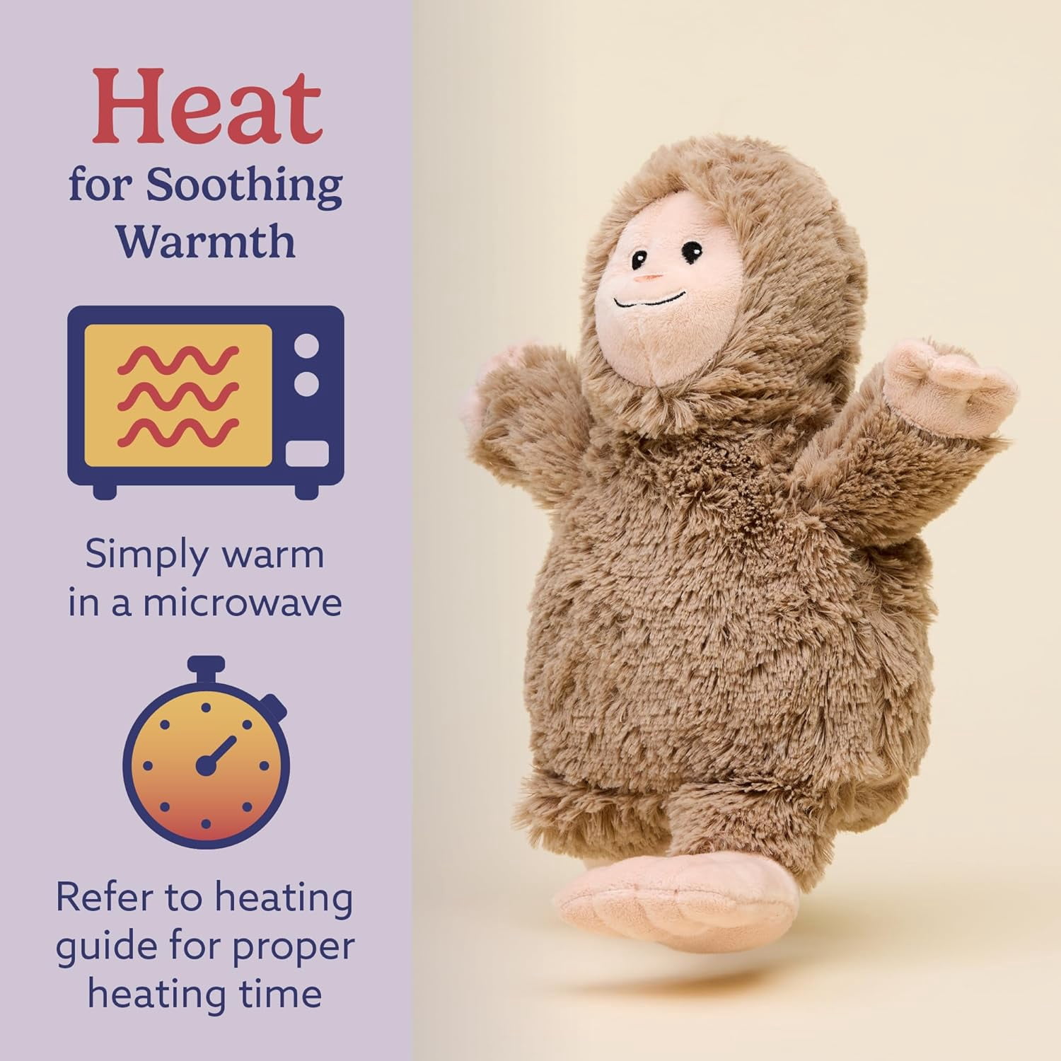 warmies 13” Bigfoot Stuffed Animal, Microwavable Heated Plushies and Weighted Soft Plush Toys
